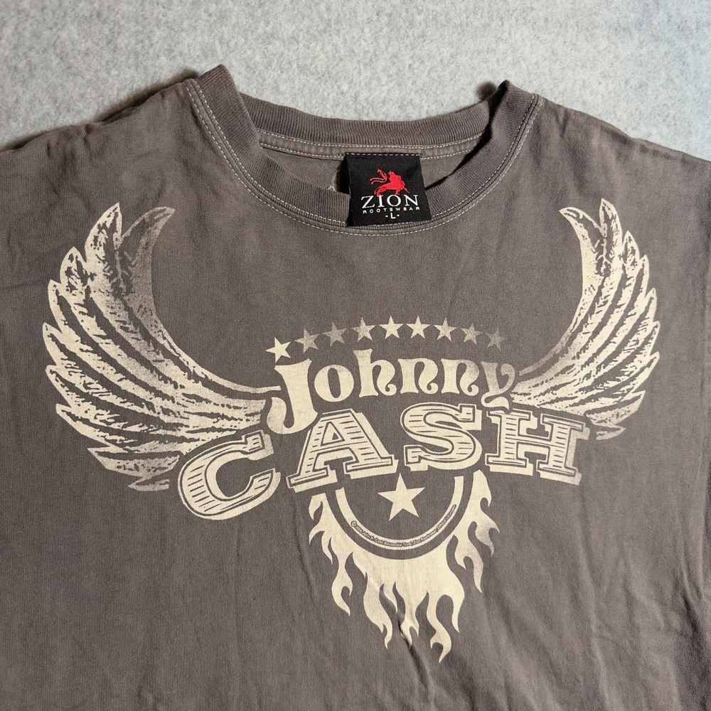 Vintage Johnny Cash Graphic T Shirt Mens Large Gray 2006 Wings Zion Rootswear